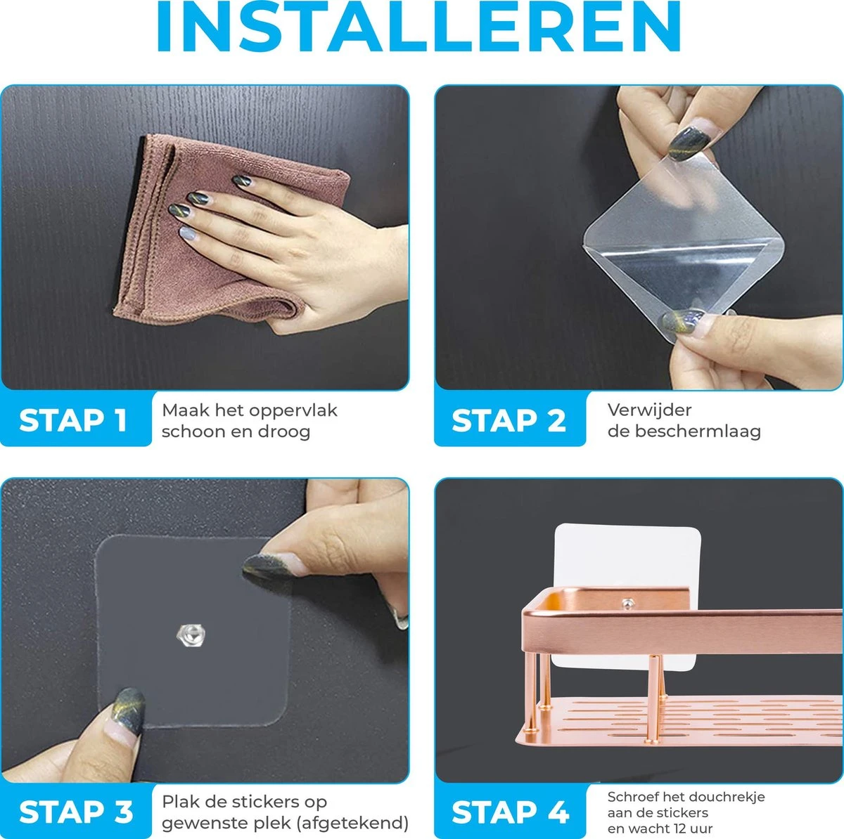 BrandtBergkamp RVS Doucherek 2 Laags – Zonder Boren – Doucherekje Hangend – Badkamerrek Zilver 9 BrandtBergkamp RVS Doucherek 2 Laags – Zonder Boren – Doucherekje Hangend – Badkamerrek Zilver - Afbeelding 9