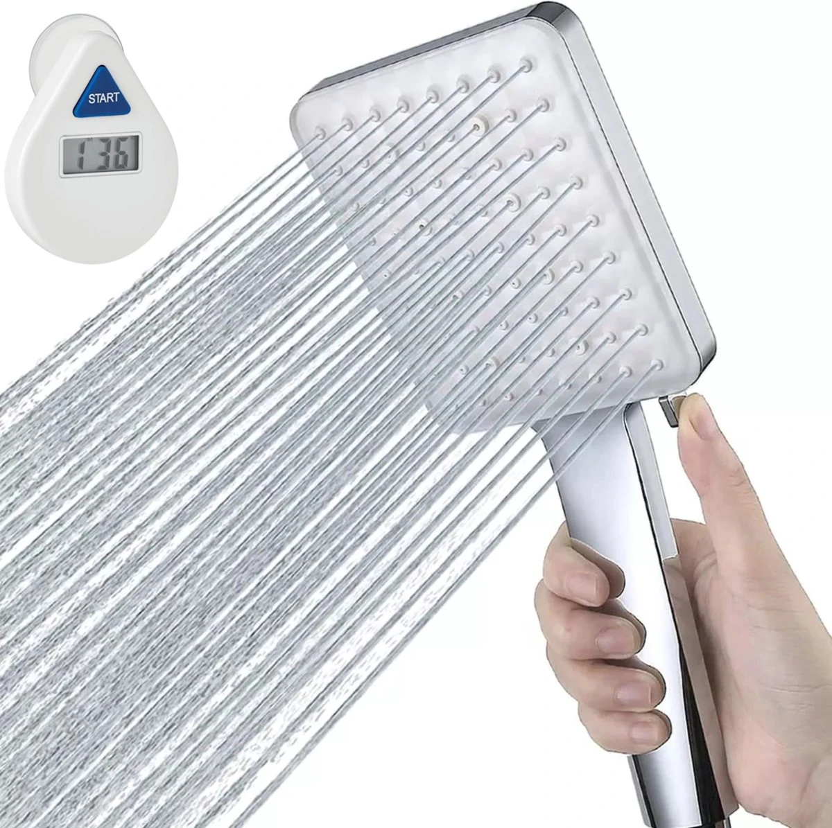 MaatWorkz - Waterbesparende Douchekop Vierkant + Douchetimer - Hoge Waterdruk - Luxe Design - 6 Standen 1 MaatWorkz - Waterbesparende Douchekop Vierkant + Douchetimer - Hoge Waterdruk - Luxe Design - 6 Standen