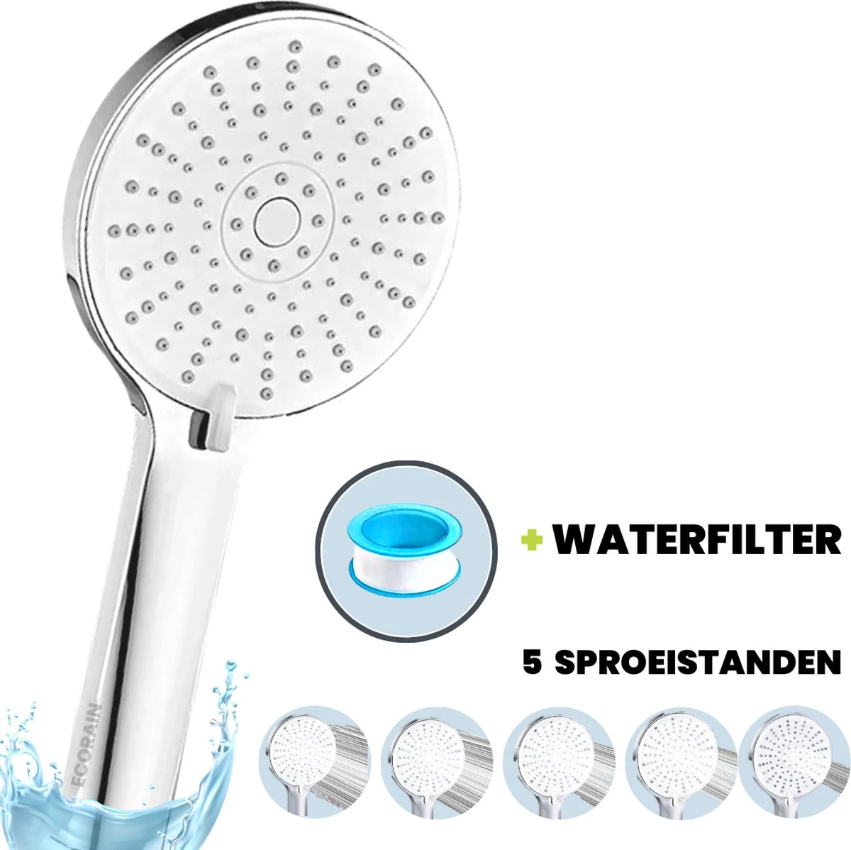 EcoRain™ Waterbesparende Douchekop Mark Met WATERFILTER - 50% Waterbesparend - Regendouche - 5 Sproeistanden - Hoge Druk - Betere Huid - Handdouche - Luxe Moderne Douchekop - Hoge Kwaliteit - Chrome 1 EcoRain™ Waterbesparende Douchekop Mark Met WATERFILTER - 50% Waterbesparend - Regendouche - 5 Sproeistanden - Hoge Druk - Betere Huid - Handdouche - Luxe Moderne Douchekop - Hoge Kwaliteit - Chrome