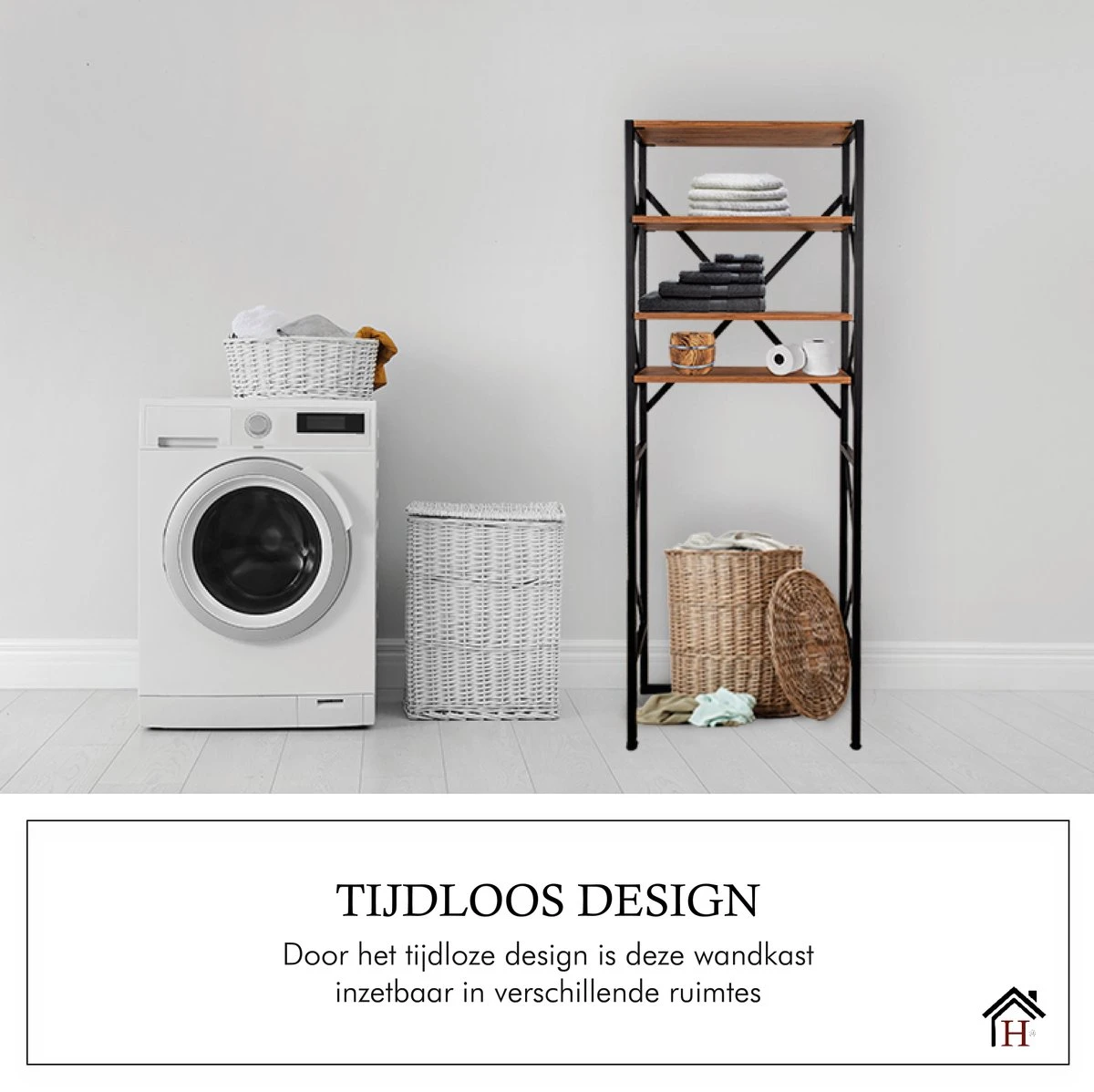 Homestic© - Ruimtebesparende Toiletmeubel - WC Plank, Badkamerplank Met 4 Open Vakken - Industrieel RVS Badkamermeubel - Zwart Staal / Hout - 170x54x24 CM 6 Homestic© - Ruimtebesparende Toiletmeubel - WC Plank, Badkamerplank Met 4 Open Vakken - Industrieel RVS Badkamermeubel - Zwart Staal / Hout - 170x54x24 CM - Afbeelding 6