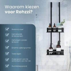Merkloos Doucherek Zonder Boren Zwart - 30 Dagen Uitproberen -Doucherek Hangend - Badkamer Accessoires - RVS - 2 Laags -Badkamer Kast Winkel 1200x1199 18