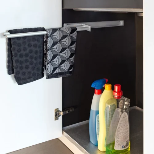 Eleganca Handdoekrek – Handdoekhouder Keuken – Handdoekstang – Ideaal Voor In Keukenkastjes – 44cm Uittrekbaar – 2 Armen – Handdoekrek Badkamer – Inclusief Bevestigingsmateriaal – Hoge Kwaliteit Aluminium – Zilver