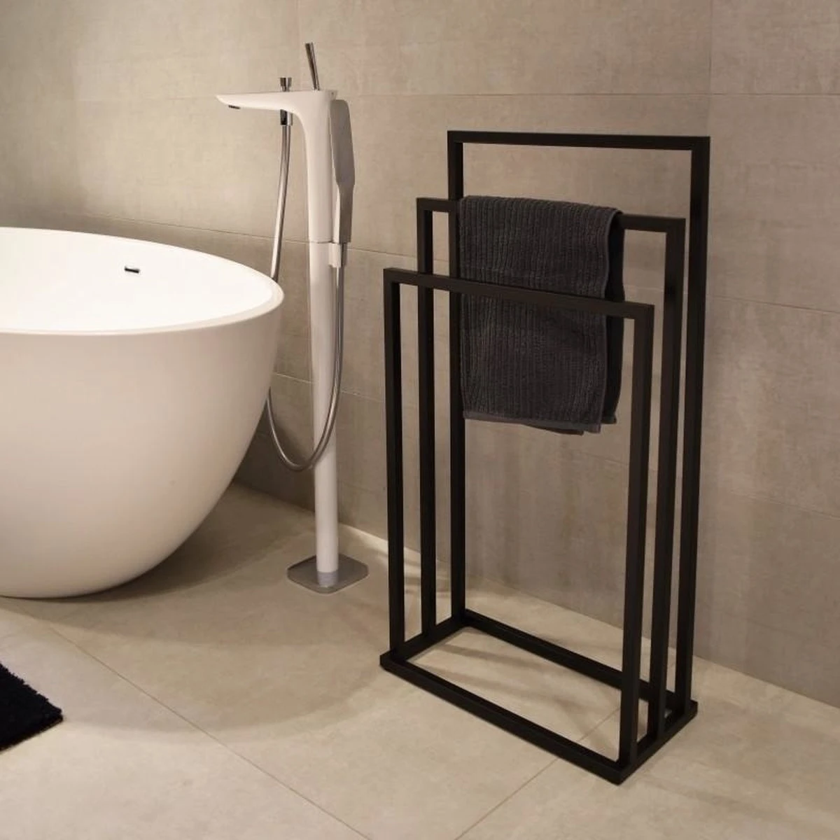 Badkamerhanger Handdoekenrek 3 Armen Zwart 7 Badkamerhanger Handdoekenrek 3 Armen Zwart - Afbeelding 7