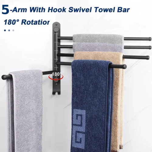BOTC Handdoekrek - 5-armig Handdoekhouder - Handdoekstang - 180 Graden Verstelbaar - Badkamer - Zwart -Badkamer Kast Winkel 1200x1200 1003