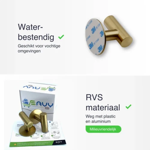 EAVY 2 Stuks Zelfklevende Handdoekhaakjes - Handdoekhouders - Plakhaakjes - Goud -Badkamer Kast Winkel 1200x1200 1008