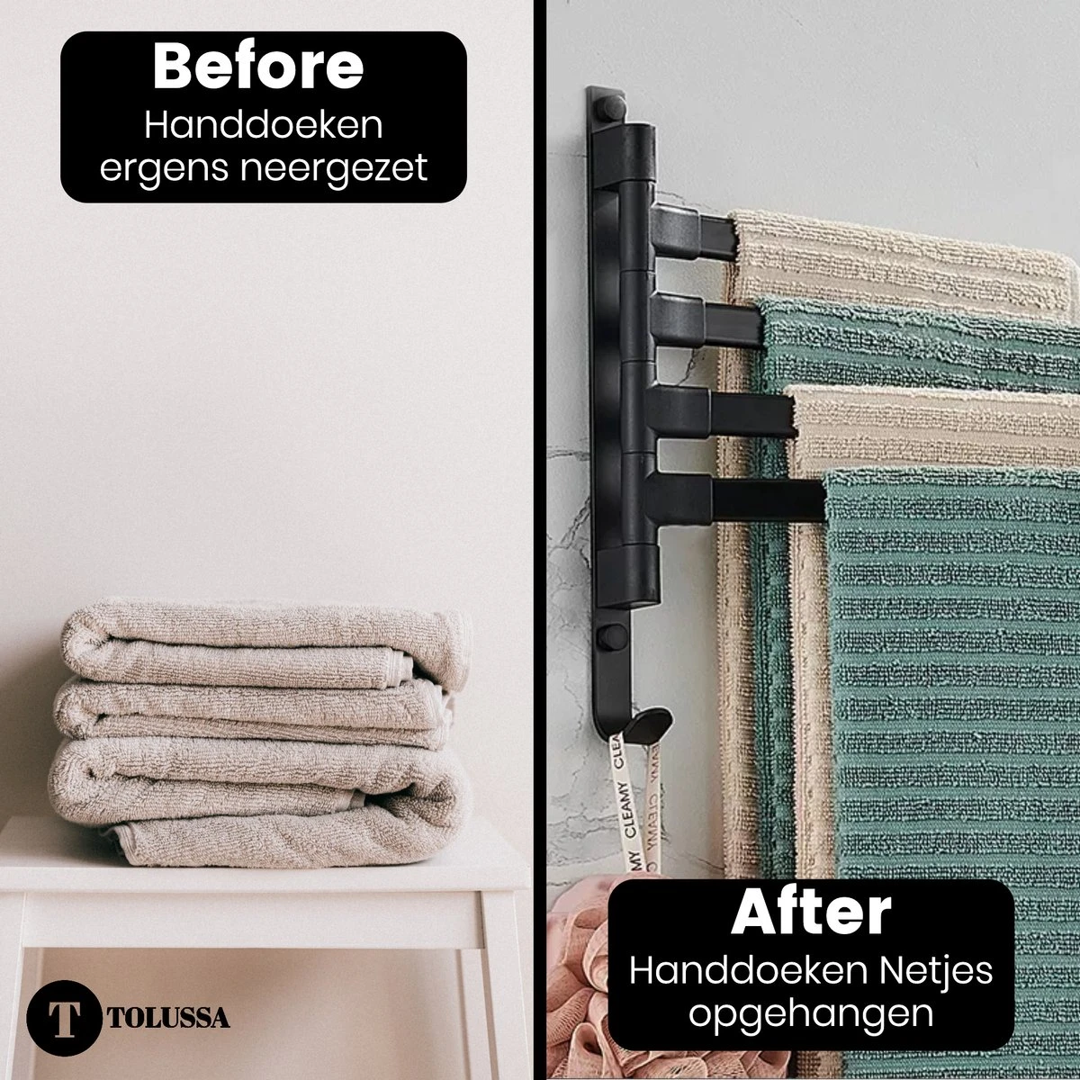 Tolussa Handdoekrek Badkamer Zwart - 38 CM - Handdoekhouder Zwart - Handdoekenrek Badkamer - Draaibaar 5 Tolussa Handdoekrek Badkamer Zwart - 38 CM - Handdoekhouder Zwart - Handdoekenrek Badkamer - Draaibaar - Afbeelding 5