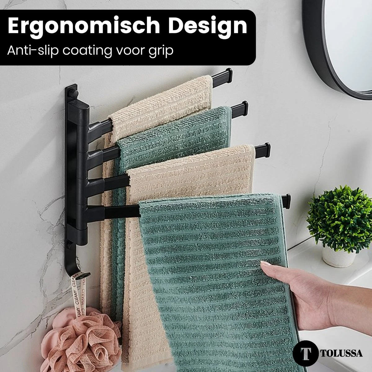 Tolussa Handdoekrek Badkamer Zwart - 38 CM - Handdoekhouder Zwart - Handdoekenrek Badkamer - Draaibaar 11 Tolussa Handdoekrek Badkamer Zwart - 38 CM - Handdoekhouder Zwart - Handdoekenrek Badkamer - Draaibaar - Afbeelding 11