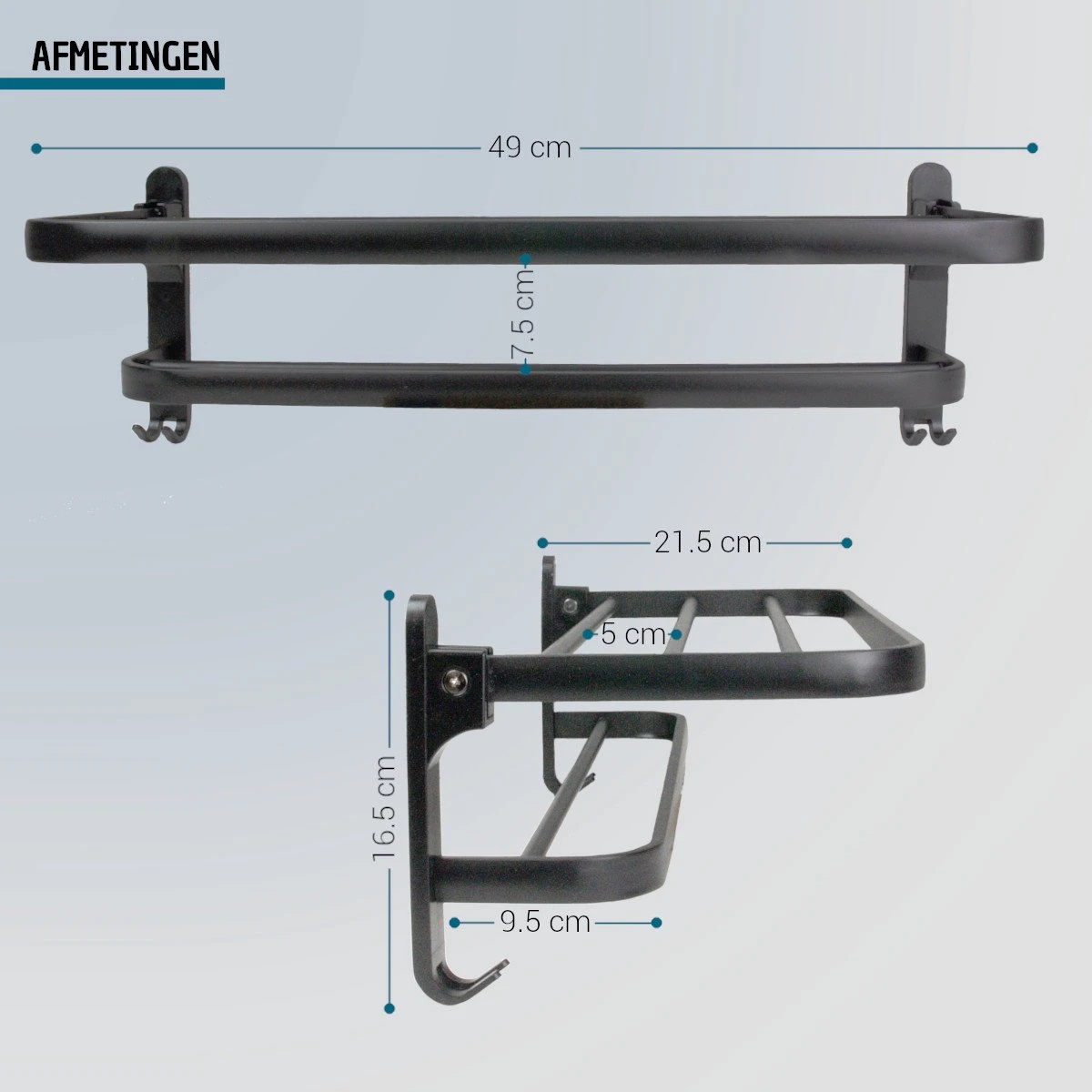 Vannons - Handdoekrek - Handdoekrek Badkamer - 2 Handdoeken - Handdoekrek Zelfklevend - Zwart 2 Vannons - Handdoekrek - Handdoekrek Badkamer - 2 Handdoeken - Handdoekrek Zelfklevend - Zwart - Afbeelding 2