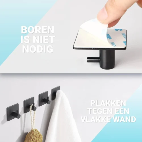 Qitch & Quisine Handdoekhaakjes - Set Van 3 Zwarte Haakjes - Zelfklevend - Waterbestendig - RVS -Badkamer Kast Winkel 1200x1200 1138