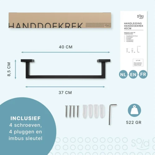 Handdoekrek - RVS - Badkameraccessoires - Keukenaccessoires - Mat Zwart - 40 Cm -Badkamer Kast Winkel 1200x1200 1149