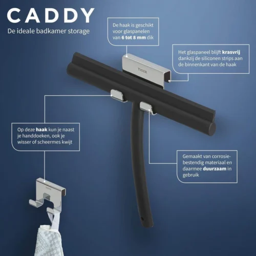 Tiger Caddy - Douchehaak - Glaspaneel Dikte 6-8 Mm - 3,5 X 7 X 5 Cm - Chroom -Badkamer Kast Winkel 1200x1200 1190