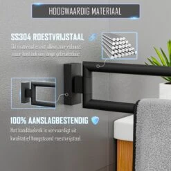 Nolad® Handdoekrek 2 Armig - Handdoekhouder - Handdoekenrek - RVS - Zwart -Badkamer Kast Winkel 1200x1200 1195