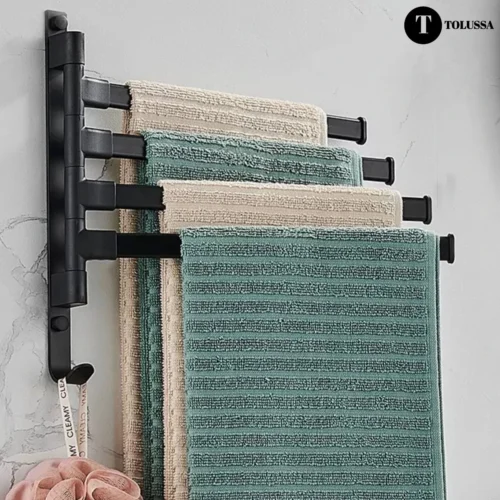 Tolussa Handdoekrek Badkamer Zwart - 30 CM - Handdoekhouder Zwart - Handdoekenrek Badkamer - Draaibaar