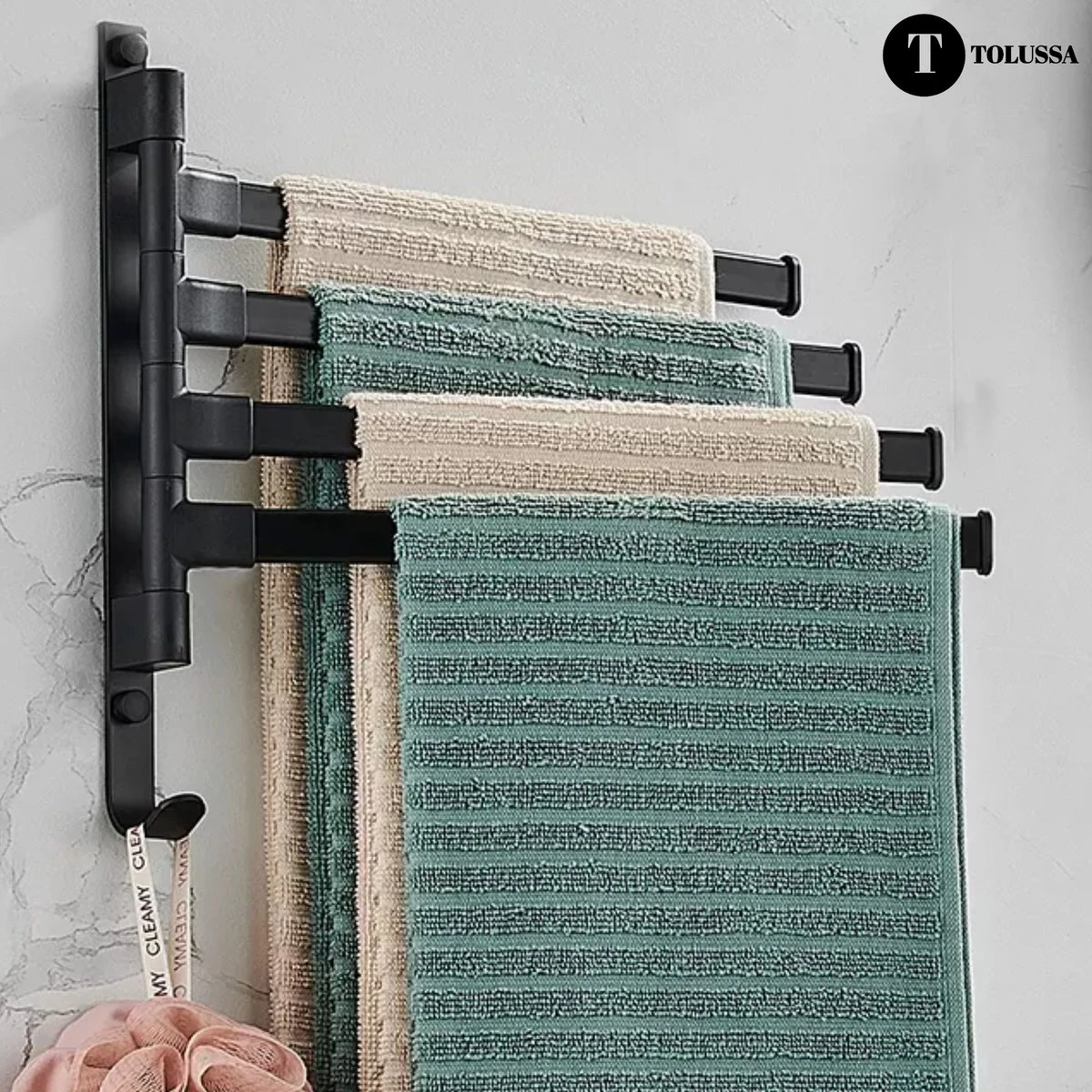 Tolussa Handdoekrek Badkamer Zwart - 30 CM - Handdoekhouder Zwart - Handdoekenrek Badkamer - Draaibaar 1 Tolussa Handdoekrek Badkamer Zwart - 30 CM - Handdoekhouder Zwart - Handdoekenrek Badkamer - Draaibaar