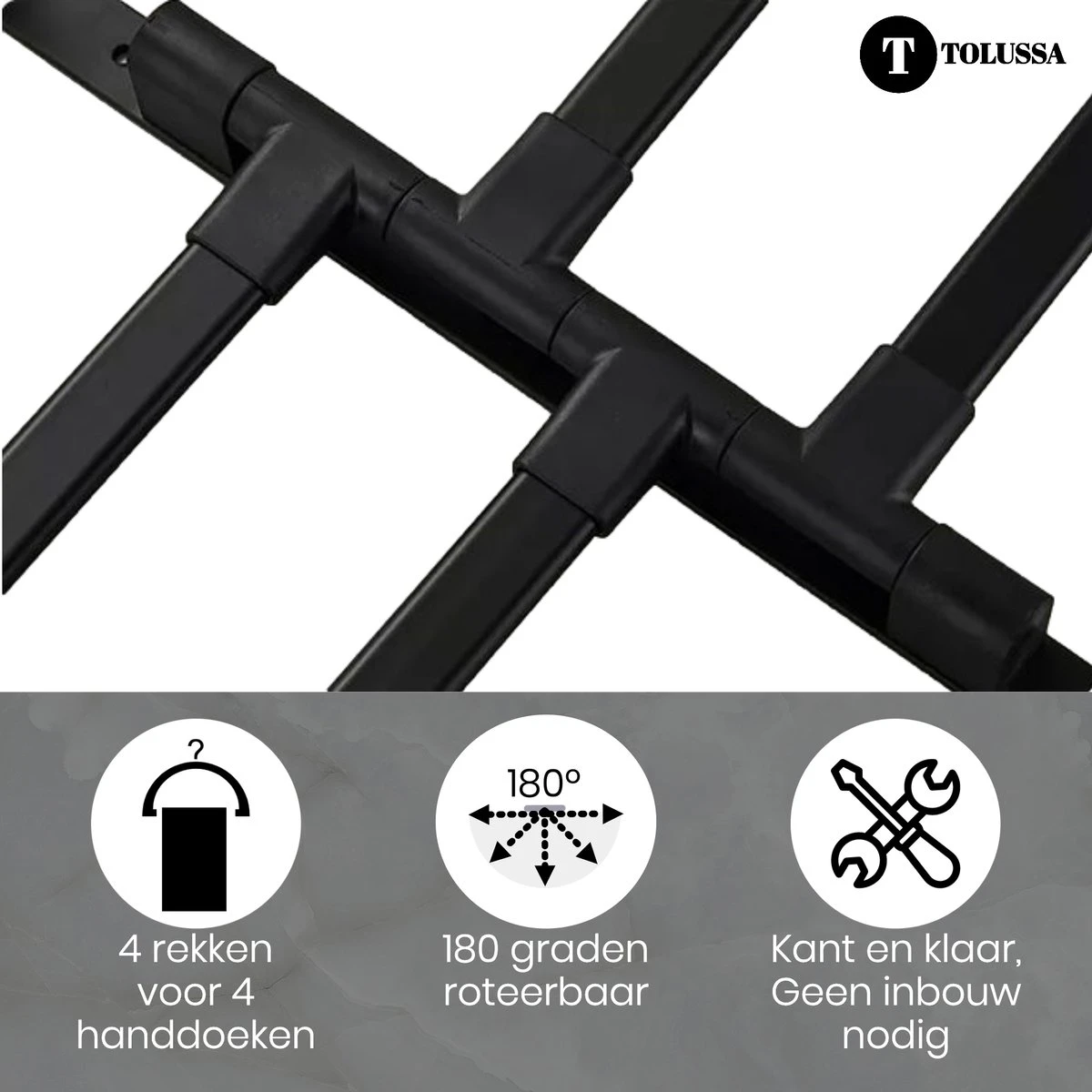 Tolussa Handdoekrek Badkamer Zwart - 30 CM - Handdoekhouder Zwart - Handdoekenrek Badkamer - Draaibaar 4 Tolussa Handdoekrek Badkamer Zwart - 30 CM - Handdoekhouder Zwart - Handdoekenrek Badkamer - Draaibaar - Afbeelding 4