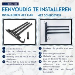 MM Brands Handdoekrek - Handdoekhouder - Badkamer Accessoires - Zelfklevend Handdoekenrek - 3-delig - Zwart - 24 X 6 X 1 CM -Badkamer Kast Winkel 1200x1200 1235