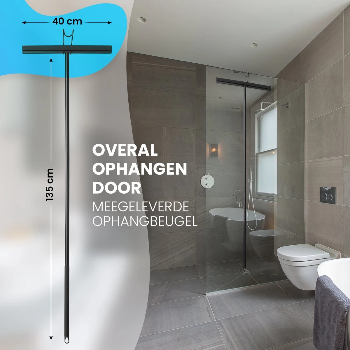 Vloertrekker Met Steel - Vloerwisser Voor In Badkamer - Watertrekker Douche - Douchewisser Zwart 3 Vloertrekker Met Steel - Vloerwisser Voor In Badkamer - Watertrekker Douche - Douchewisser Zwart - Afbeelding 3