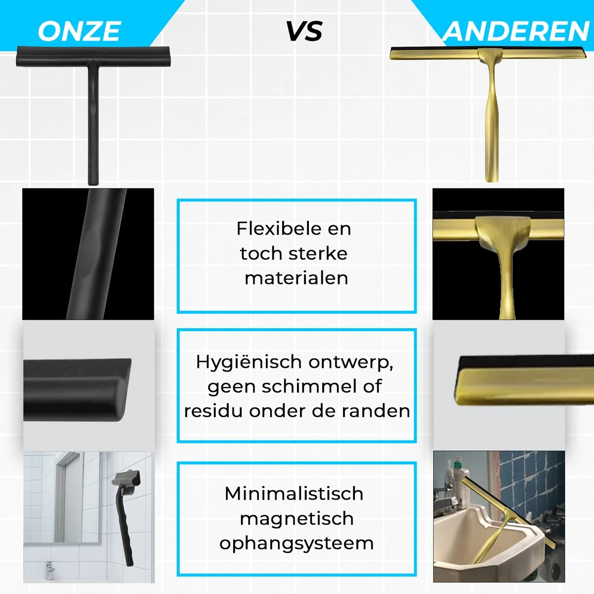 Minismus Extra Brede Douchewisser Met Magneethouder Ophangsysteem Ophanghaak - 33 Cm Breed - Zwart 5 Minismus Extra Brede Douchewisser Met Magneethouder Ophangsysteem Ophanghaak - 33 Cm Breed - Zwart - Afbeelding 5