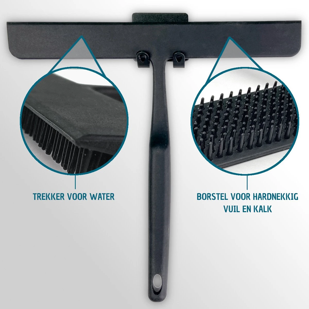 Vannons - Douchewisser Zwart - Douche Trekker Met Zelfklevende Ophanghaak - Met Borstel - Siliconen - Zwart 4 Vannons - Douchewisser Zwart - Douche Trekker Met Zelfklevende Ophanghaak - Met Borstel - Siliconen - Zwart - Afbeelding 4