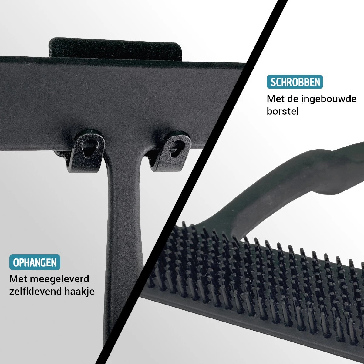 Vannons - Douchewisser Zwart - Douche Trekker Met Zelfklevende Ophanghaak - Met Borstel - Siliconen - Zwart 5 Vannons - Douchewisser Zwart - Douche Trekker Met Zelfklevende Ophanghaak - Met Borstel - Siliconen - Zwart - Afbeelding 5