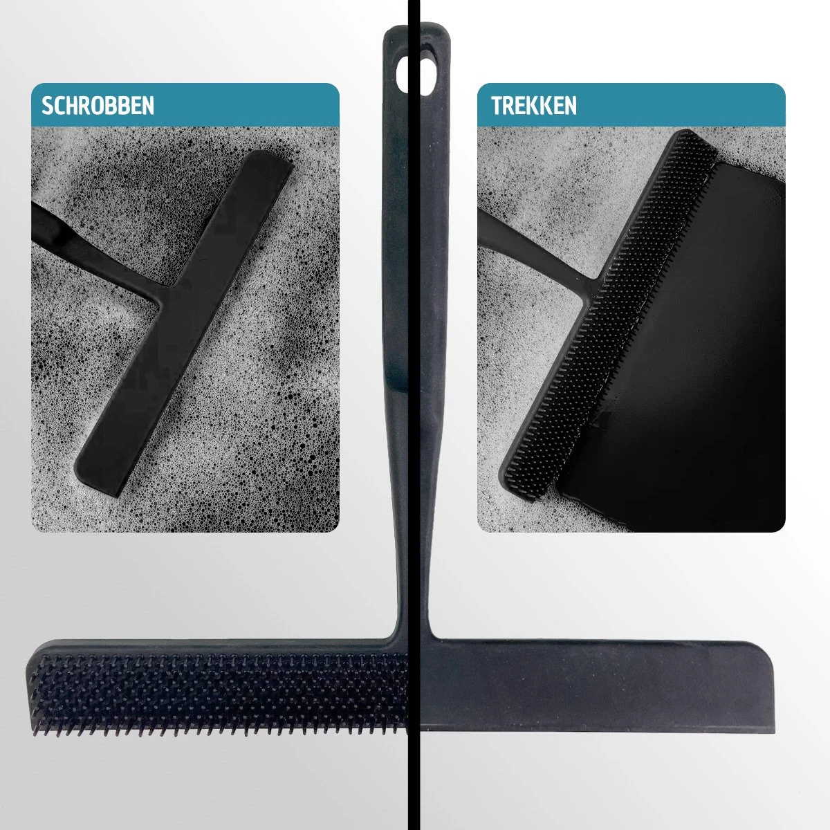 Vannons - Douchewisser Zwart - Douche Trekker Met Zelfklevende Ophanghaak - Met Borstel - Siliconen - Zwart 6 Vannons - Douchewisser Zwart - Douche Trekker Met Zelfklevende Ophanghaak - Met Borstel - Siliconen - Zwart - Afbeelding 6