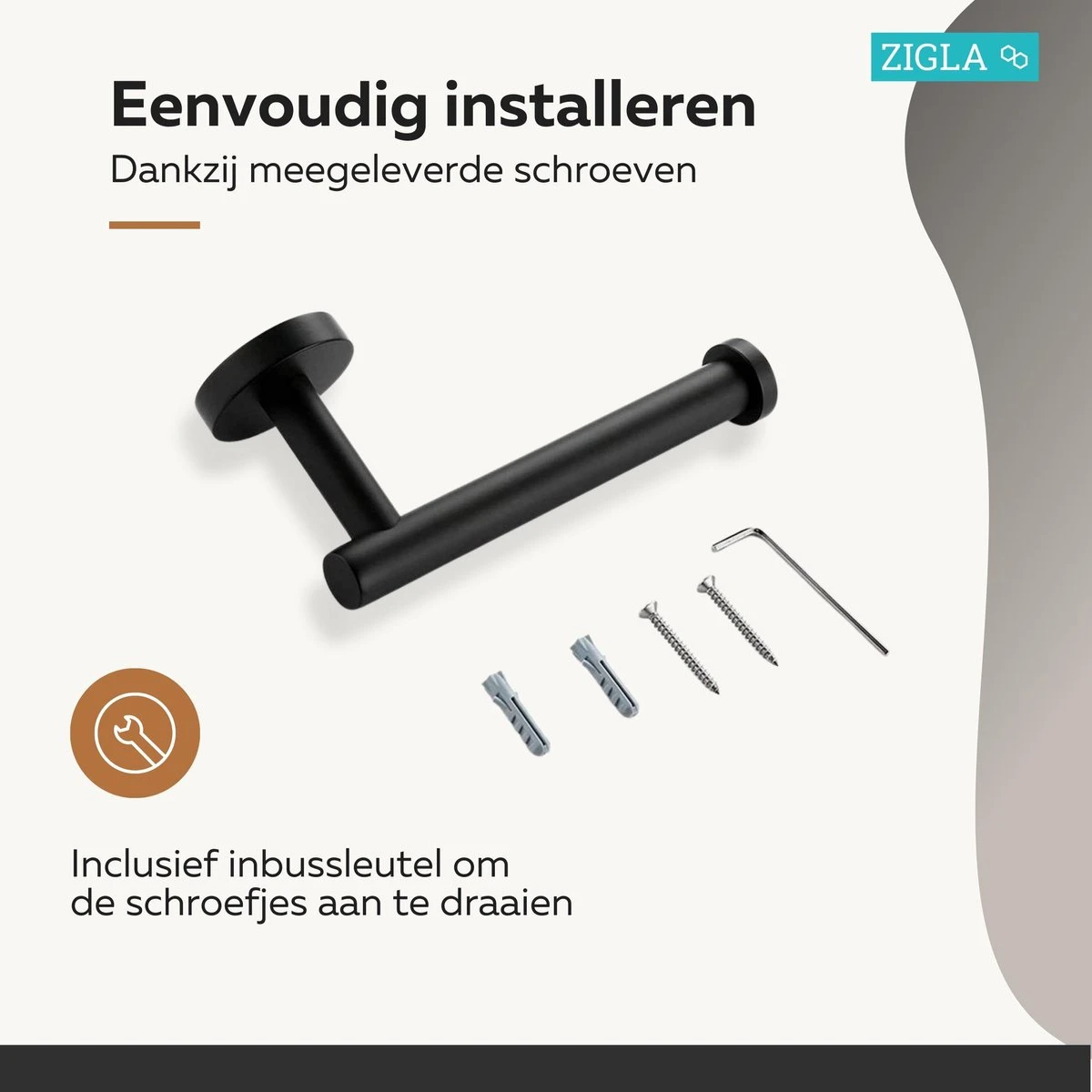 Zigla - WC Rolhouder – Toiletrolhouder – Toiletpapierhouder - WC Rol Houder – RVS – Zwart 4 Zigla - WC Rolhouder – Toiletrolhouder – Toiletpapierhouder - WC Rol Houder – RVS – Zwart - Afbeelding 4