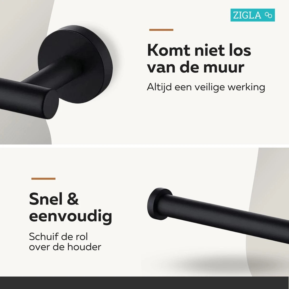 Zigla - WC Rolhouder – Toiletrolhouder – Toiletpapierhouder - WC Rol Houder – RVS – Zwart 7 Zigla - WC Rolhouder – Toiletrolhouder – Toiletpapierhouder - WC Rol Houder – RVS – Zwart - Afbeelding 7