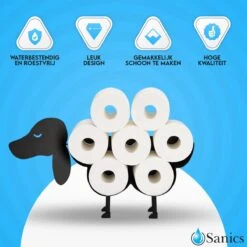 Sanics Reserverolhouder Vrijstaand - Hangend - Wandhouder - Hond - Zwart - Dier -Badkamer Kast Winkel 1200x1200 1470