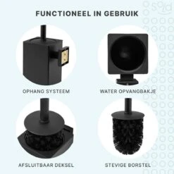 Toiletborstel Met Houder - Hangend - RVS - Mat Zwart - H 42,6 Cm -Badkamer Kast Winkel 1200x1200 1699