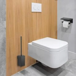 Toiletborstel Met Houder - Hangend - RVS - Mat Zwart - H 42,6 Cm -Badkamer Kast Winkel 1200x1200 1700