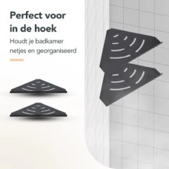 Doucherek - Doucherek Zonder Boren - Doucherekjes - Doucherek Hangend - Doucherekje - Doucherekje Zonder Boren - Doucherek Zwart - Hoek - 2 Stuks - Met Haakjes - Inclusief Montage Materiaal - Hoogwaardig Afgewerkt - EJC Products -Badkamer Kast Winkel 1200x1200 1734