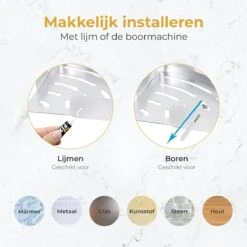 Merkloos Doucherek Zonder Boren – Doucherek Hangend – Badkamerrek – Zilver RVS – IP68 Waterdicht – 8KG Draagkracht -Badkamer Kast Winkel 1200x1200 1753