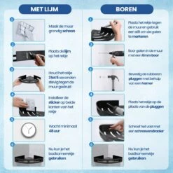 Merkloos Doucherek Zonder Boren – Doucherek – Badkamerrek – Zwart RVS – Zonder Boren – IP68 Waterdicht – 8KG Draagkracht – 2 Stuks -Badkamer Kast Winkel 1200x1200 1774