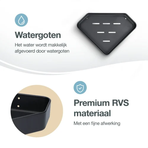 ACE Goods® Doucherek Zwart Hangend – Badkamerrek – Doucherek 2 Laags – Badkamerrekje Hoekrek Douche – Inclusief Haakjes -Badkamer Kast Winkel 1200x1200 1778