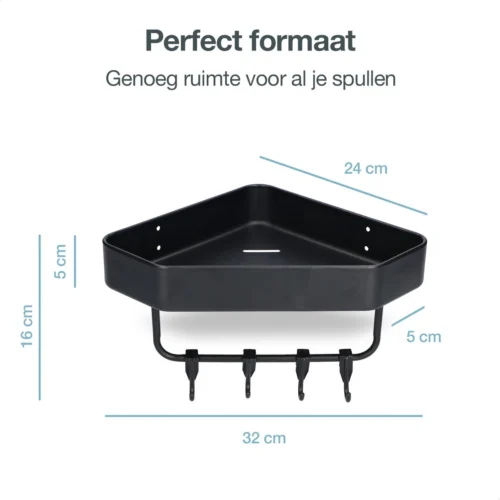 ACE Goods® Doucherek Zwart Hangend – Badkamerrek – Doucherek 2 Laags – Badkamerrekje Hoekrek Douche – Inclusief Haakjes -Badkamer Kast Winkel 1200x1200 1782