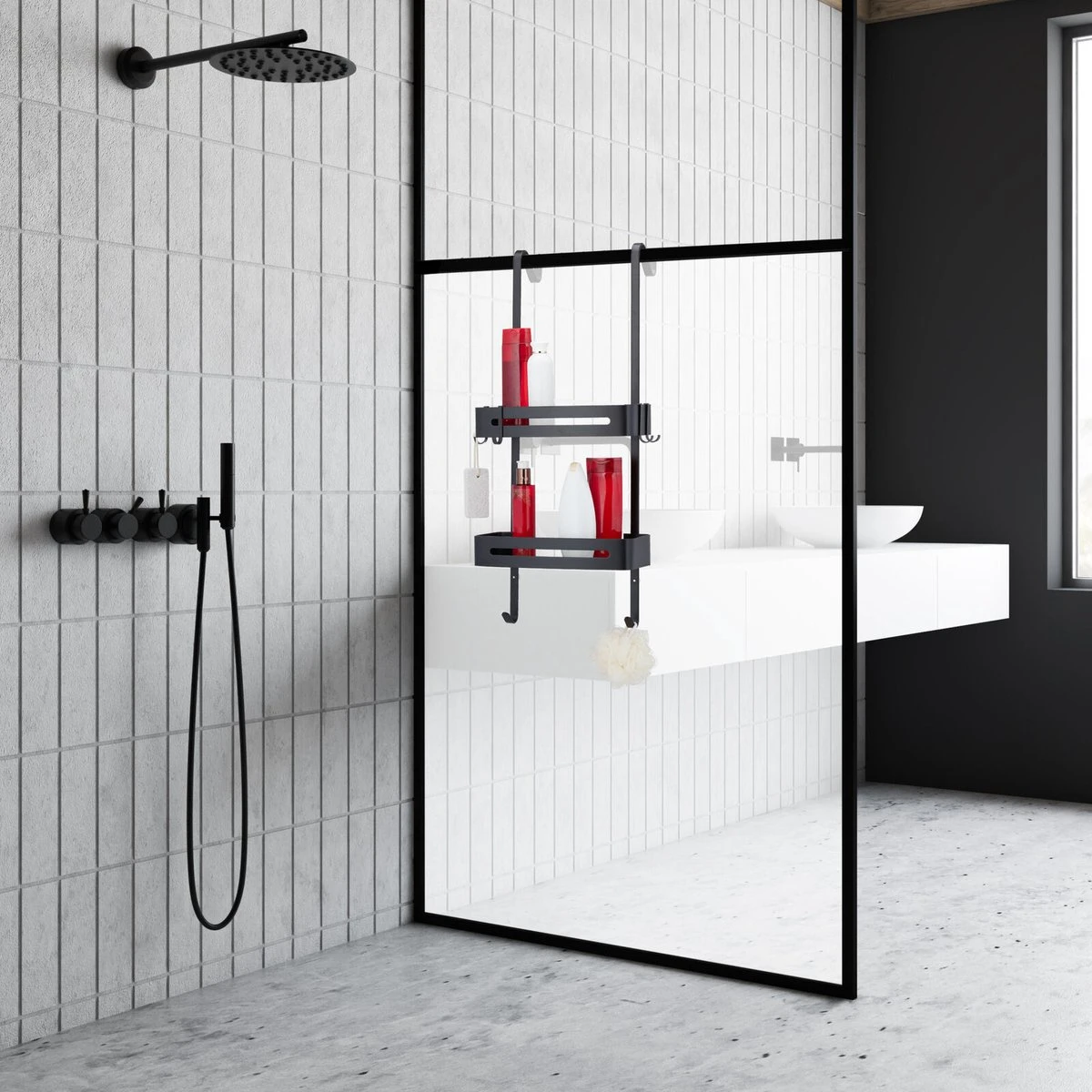 SIAFOSS Doucherek Zonder Boren Doucherek Hangend - 100% Stevig - 100% RVS - Hangend Badkamerrekje - Doucherek Aan Douchewand - Badkamer Accessoires - RVS Zwart - 2 Laags - Douchemand 5 SIAFOSS Doucherek Zonder Boren Doucherek Hangend - 100% Stevig - 100% RVS - Hangend Badkamerrekje - Doucherek Aan Douchewand - Badkamer Accessoires - RVS Zwart - 2 Laags - Douchemand - Afbeelding 5