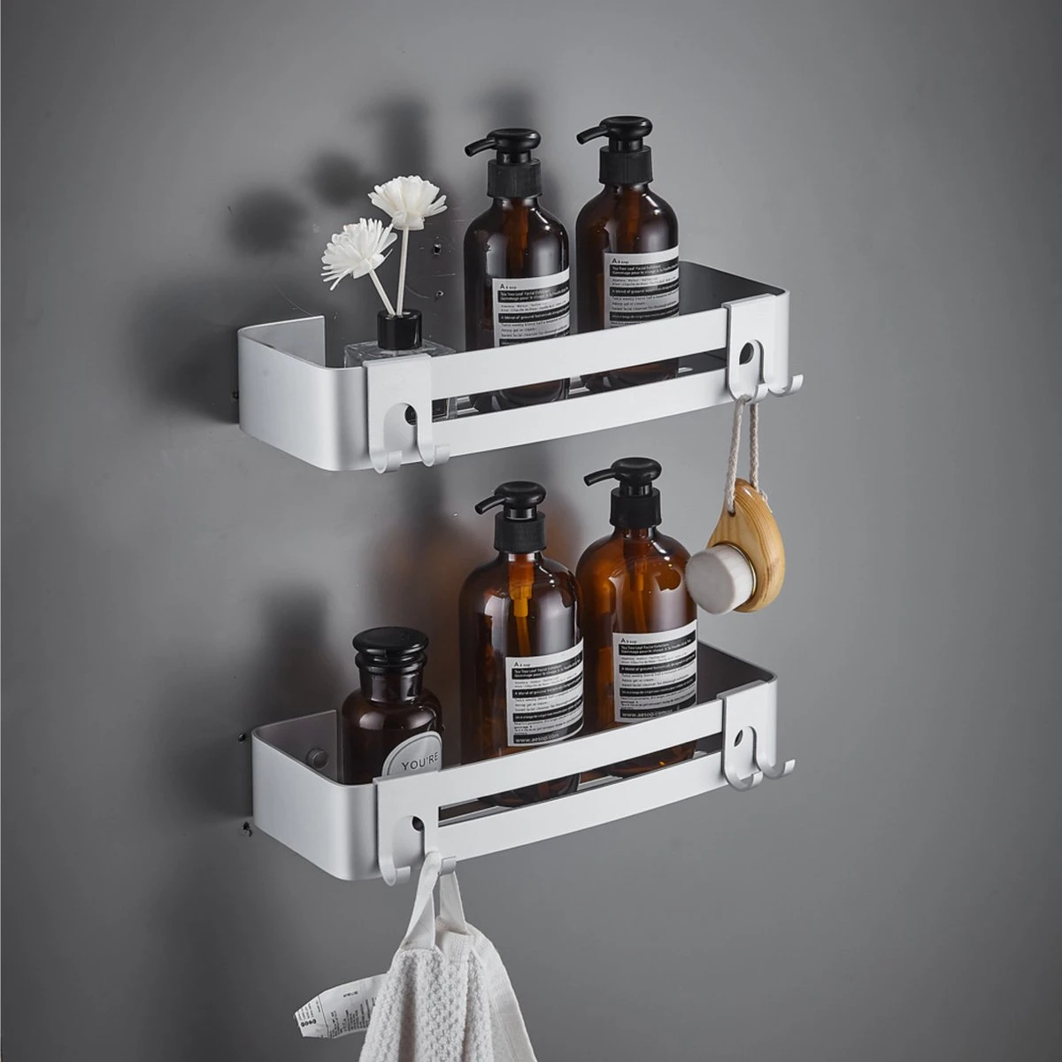 BrandtBergkamp RVS Doucherek 2 Laags – Zonder Boren – Doucherekje Hangend – Badkamerrek Zilver 1 BrandtBergkamp RVS Doucherek 2 Laags – Zonder Boren – Doucherekje Hangend – Badkamerrek Zilver