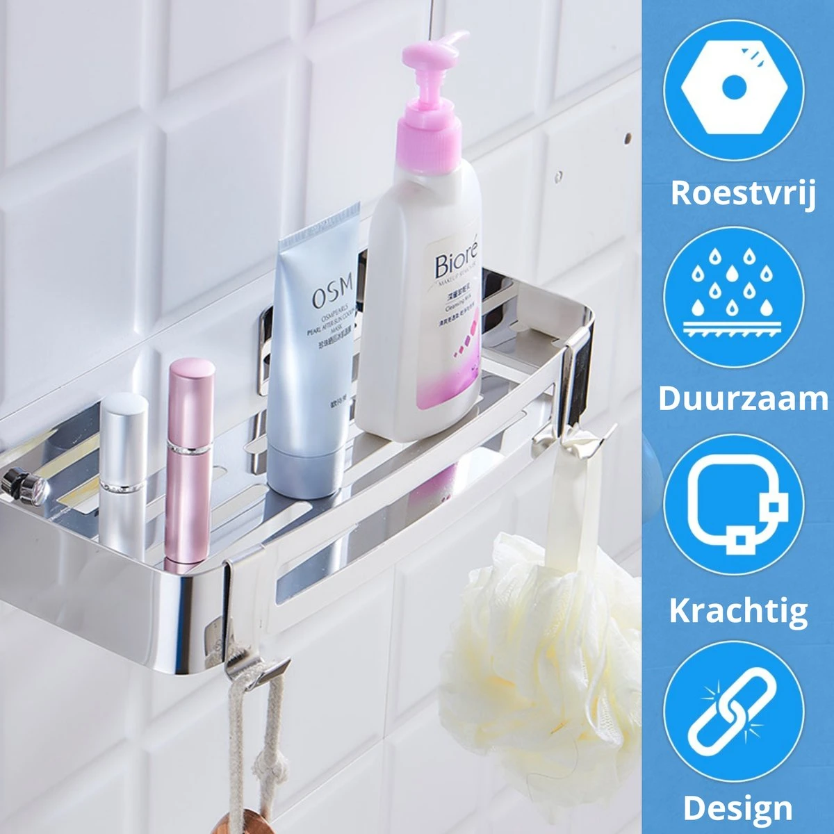 BrandtBergkamp RVS Doucherek 2 Laags – Zonder Boren – Doucherekje Hangend – Badkamerrek Zilver 5 BrandtBergkamp RVS Doucherek 2 Laags – Zonder Boren – Doucherekje Hangend – Badkamerrek Zilver - Afbeelding 5