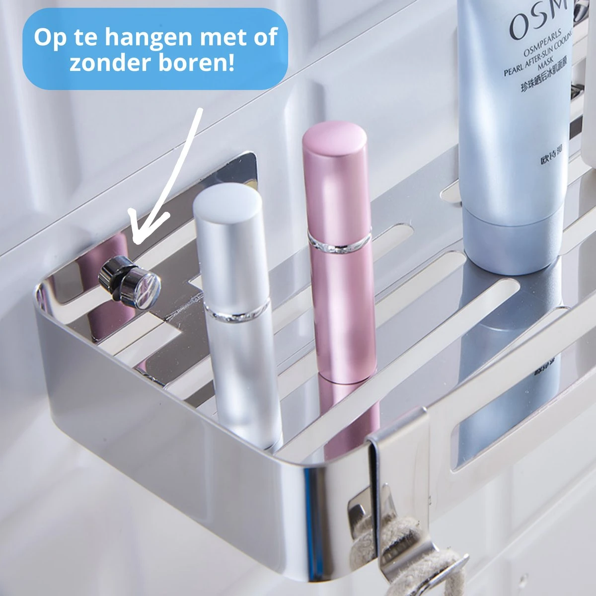 BrandtBergkamp RVS Doucherek 2 Laags – Zonder Boren – Doucherekje Hangend – Badkamerrek Zilver 7 BrandtBergkamp RVS Doucherek 2 Laags – Zonder Boren – Doucherekje Hangend – Badkamerrek Zilver - Afbeelding 7