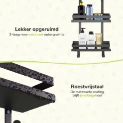 Doucherek Zonder Boren - Zwart - 2-Laags Doucherekje - Hangend Aan Douchewand 9 Doucherek Zonder Boren - Zwart - 2-Laags Doucherekje - Hangend Aan Douchewand -Badkamer Kast Winkel 1200x1200 1841