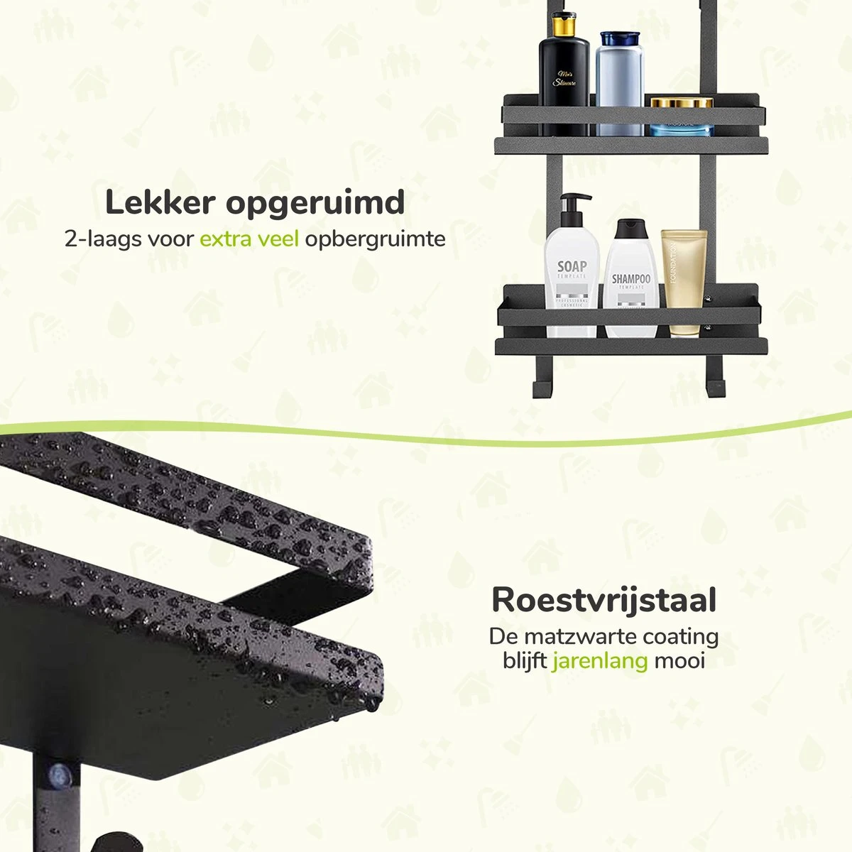 Doucherek Zonder Boren - Zwart - 2-Laags Doucherekje - Hangend Aan Douchewand 3 Doucherek Zonder Boren - Zwart - 2-Laags Doucherekje - Hangend Aan Douchewand - Afbeelding 3