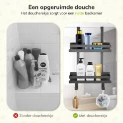 Doucherek Zonder Boren - Zwart - 2-Laags Doucherekje - Hangend Aan Douchewand 10 Doucherek Zonder Boren - Zwart - 2-Laags Doucherekje - Hangend Aan Douchewand -Badkamer Kast Winkel 1200x1200 1842