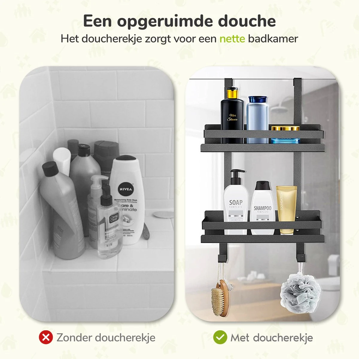 Doucherek Zonder Boren - Zwart - 2-Laags Doucherekje - Hangend Aan Douchewand 4 Doucherek Zonder Boren - Zwart - 2-Laags Doucherekje - Hangend Aan Douchewand - Afbeelding 4