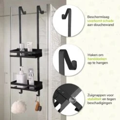 Doucherek Zonder Boren - Zwart - 2-Laags Doucherekje - Hangend Aan Douchewand 11 Doucherek Zonder Boren - Zwart - 2-Laags Doucherekje - Hangend Aan Douchewand -Badkamer Kast Winkel 1200x1200 1843