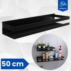 SanitairXL - Doucherek Zwart RVS - 50 Cm Breed - Badkamer Rekje - Douche Rekje - Wandrekje - Hangend Doucherek - Keuken Wandrek