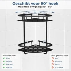 Merkloos Zelfklevend Doucherek 2 Laags - Ophangbaar Hoek Badrek Met Zuignap - Hangend Badkamer Rekje - Douchemandje - Geschikt Voor Muur/Wand Bevestiging - Ophangen Zonder Boren En Schroeven - Roestvrij - Mat Zwart -Badkamer Kast Winkel 1200x1200 1894