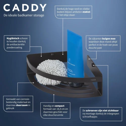 Tiger Caddy - Douchemand Hoek 18,4 Cm - Zwart -Badkamer Kast Winkel 1200x1200 1908