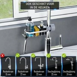 Nolad® - Doucherek Hangend - Doucherek Zonder Boren - Keukenrek - Gootsteen Organizer - Badkamer Accessoires - Zilver -Badkamer Kast Winkel 1200x1200 1916