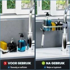 Nolad® - Doucherek Hangend - Doucherek Zonder Boren - Keukenrek - Gootsteen Organizer - Badkamer Accessoires - Zilver -Badkamer Kast Winkel 1200x1200 1921