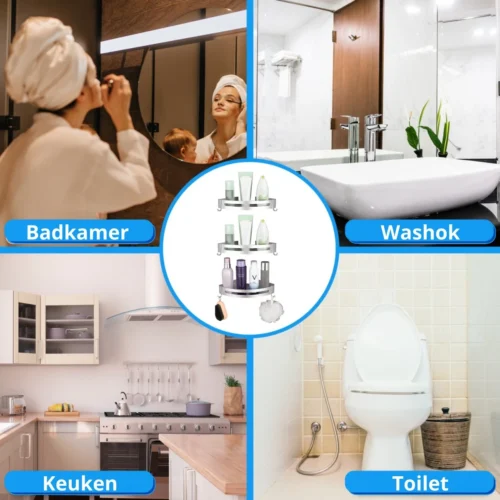 BrandtBergkamp RVS Doucherek 3 Laags – Zonder Boren – Doucherek Hangend – Badkamerrek Zilver -Badkamer Kast Winkel 1200x1200 1958